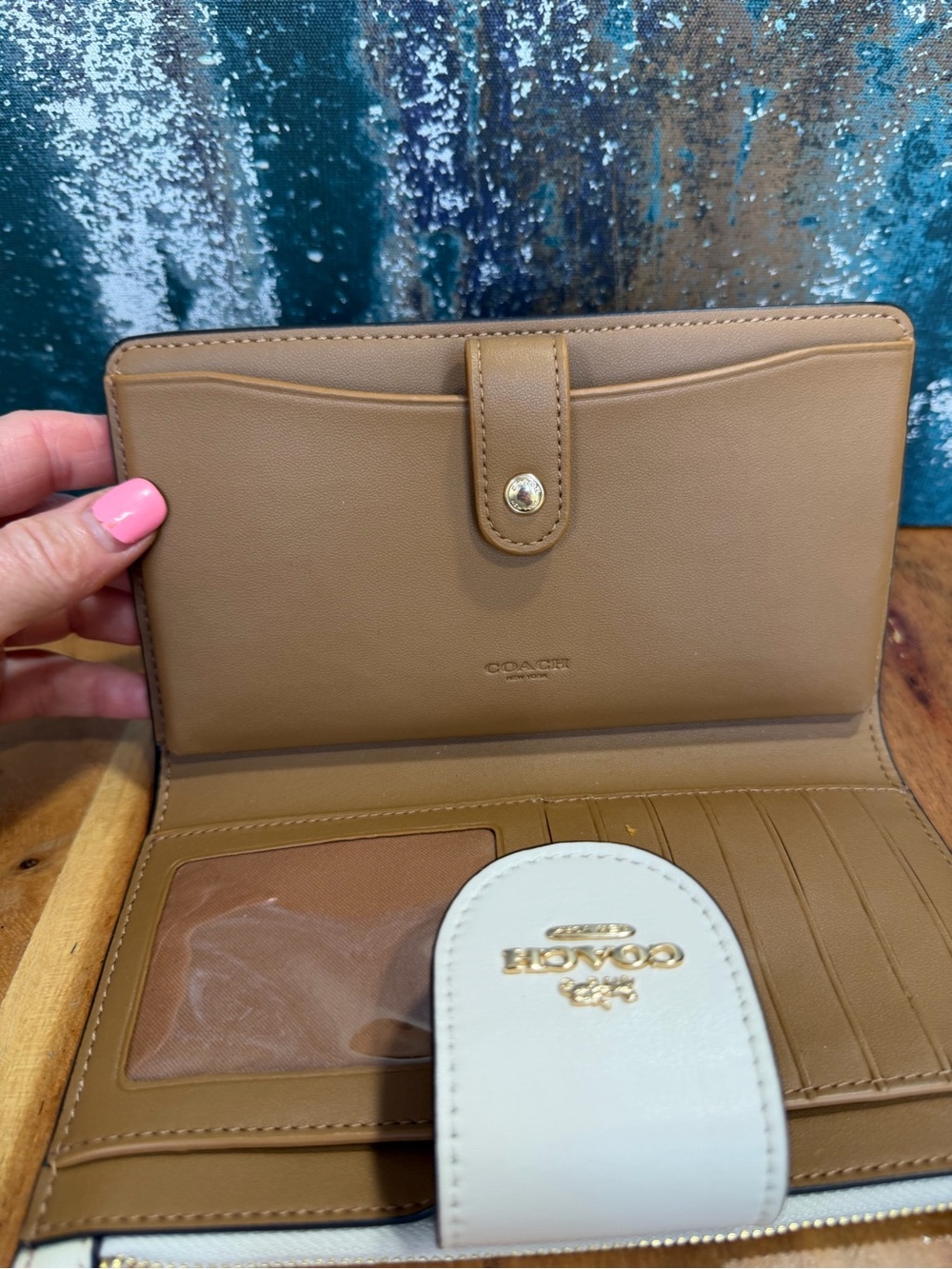 Coach Whimsical Apple Print Tech Phone Wallet Wristlet Cream & Green EUC - Picture 7 of 12
